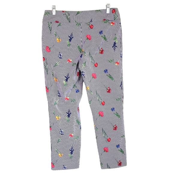 Jules & Leopold Ankle Pants Women's Sz M Multicolor Striped Floral Elastic Waist - Picture 3 of 13